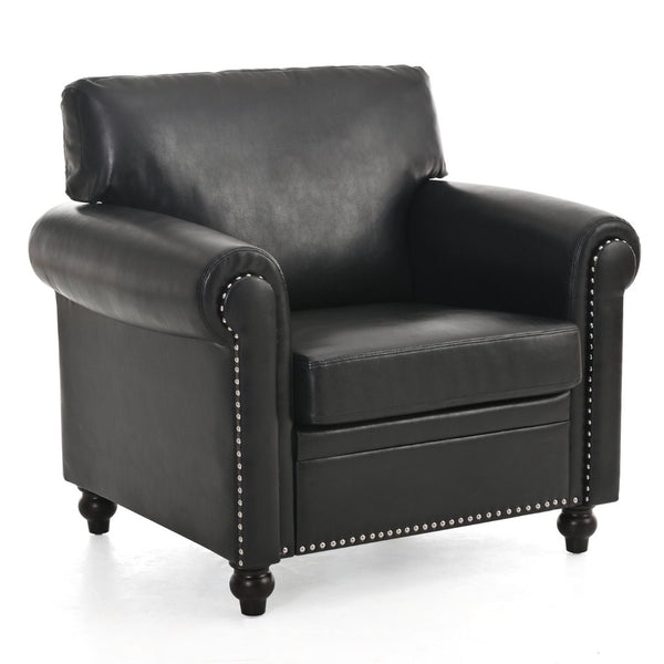 English Elm 1 Seater Pu Leather Accent Sofa with Rolled Arms and Silver Nail Trim Detail W680P451461
