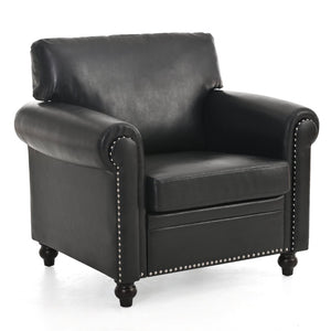 English Elm 1 Seater Pu Leather Armchair Sofa with Rolled Arms and Silver Nail Trim for Living Room Black Pu W680127309
