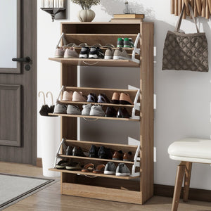 English Elm 3-drawer Flip Front Shoe Cabinet Slim Entryway Organizer with Six Compartments W40981154