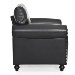 English Elm 1 Seater Pu Leather Accent Sofa with Rolled Arms and Silver Nail Trim Detail W680P451461