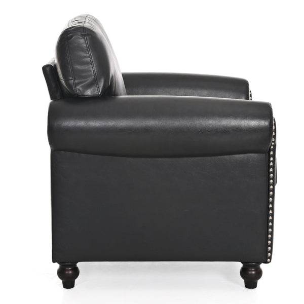 English Elm 1 Seater Pu Leather Accent Sofa with Rolled Arms and Silver Nail Trim Detail W680P451461