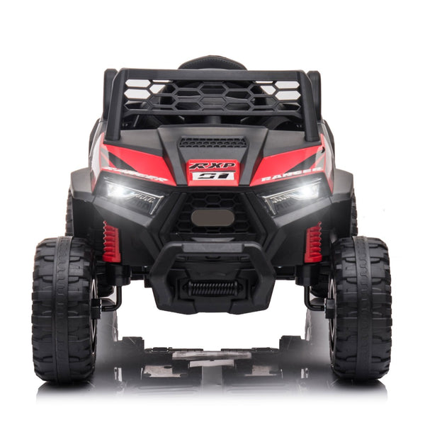 English Elm 12v Kids Electric Ride on Utv with Led Lights Horn Safety Belt and Forward Reverse Black+Red W2181137667