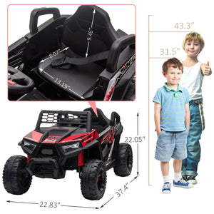 English Elm 12v Kids Electric Ride on Utv with Led Lights Horn Safety Belt and Forward Reverse Black+Red W2181137667