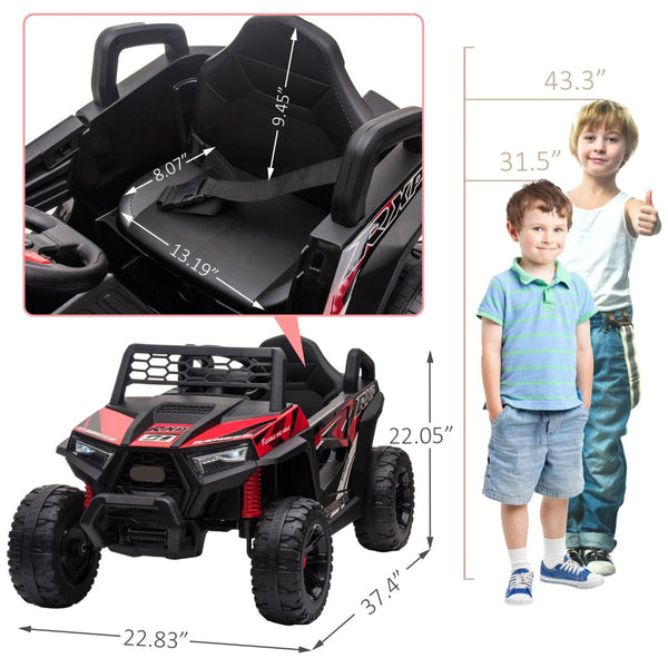 English Elm 12v Kids Electric Ride on Utv with Led Lights Horn Safety Belt and Forward Reverse Black+Red W2181137667