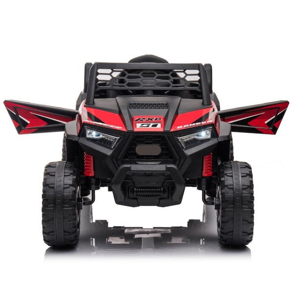 English Elm 12v Kids Electric Ride on Utv with Led Lights Horn Safety Belt and Forward Reverse Black+Red W2181137667
