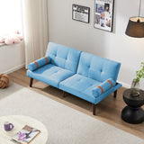 Christopher Knight Home® - Noble House - Convertible Sofa Bed Futon With Solid Wood Legs Linen Fabric Blue