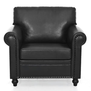 English Elm 1 Seater Pu Leather Armchair Sofa with Rolled Arms and Silver Nail Trim for Living Room Black Pu W680127309