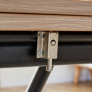 English Elm Modern multifunctional lifting table with wood-grain top, adjustable 18.3–29" black metal legs, foldable design for compact living and versatile use (Natural Wood Wash) W1151126193