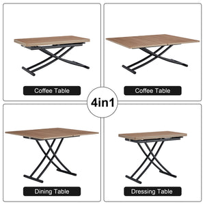 English Elm Modern multifunctional lifting table with 4 dark gray linen chairs, adjustable height, MDF top, sleek black legs — versatile dining and coffee set (W1151S00748) W1151S03835