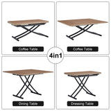 English Elm Modern Minimalist Multifunctional Lifting Table, With A 0.8-Inch Wood Grain Process Sticker Desktop and Black Metal Legs, Can Be Used As A Dressing Table, Coffee Table, Dining Table, and Office Table