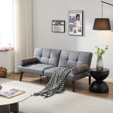 Christopher Knight Home® - Noble House - Convertible Sofa Bed Futon With Solid Wood Legs Linen Fabric Grey