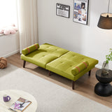 English Elm Convertible Sofa Bed Futon With Solid Wood Legs Linen Fabric Musterd Green