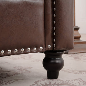 English Elm 1 Seater Pu Leather Armchair Sofa with Rolled Arms and Silver Nail Trim for Living Room Brown Pu W680127308