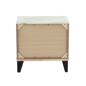 English Elm NIGHTSTAND Rustic Oak Finish with Faux Marble Top and Drawer Storage – Compact 23"x15"x23"H Bedroom Piece Light Brown 26 L x 19 W x 21 H B089112929