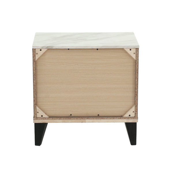 English Elm NIGHTSTAND Rustic Oak Finish with Faux Marble Top and Drawer Storage – Compact 23"x15"x23"H Bedroom Piece Light Brown 26 L x 19 W x 21 H B089112929