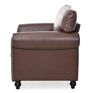 English Elm 1 Seater Pu Leather Armchair Sofa with Rolled Arms and Silver Nail Trim for Living Room Brown Pu W680127308