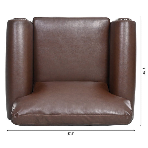 English Elm 1 Seater Pu Leather Armchair Sofa with Rolled Arms and Silver Nail Trim for Living Room Brown Pu W680127308