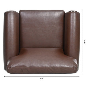 English Elm 1 Seater Pu Leather Accent Chair with Nail Trim Rolled Arms and Birch Legs W680P426993