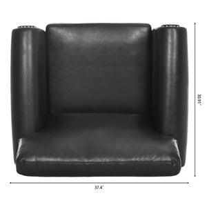 English Elm 1 Seater Pu Leather Accent Sofa with Rolled Arms and Silver Nail Trim Detail W680P451461