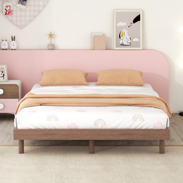 English Elm Modern Floating Twin Platform Bed Rubberwood Legs Low Profile Minimalist Frame Walnut W697123293