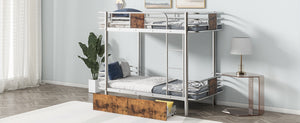 English Elm Twin XL over Twin XL Metal Bunk Bed with Full-Length Guardrails, Sturdy Ladder & Built-In Drawers Silver GX001123AAN