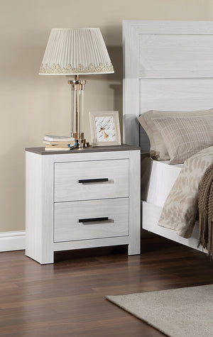 English Elm White Transitional Nightstand 2-Drawer Paper Veneer Bedside Table 24x16x26" Farmhouse Accent, Easy Assemble B011137848