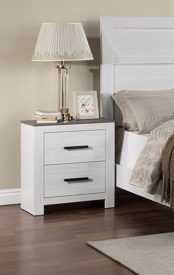 English Elm White Transitional Nightstand 2-Drawer Paper Veneer Bedside Table 24x16x26" Farmhouse Accent, Easy Assemble B011137848