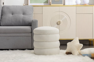 English Elm 006-soft Boucle Round Accent Stool Textured Footrest for Living Room or Bedroom W527121859