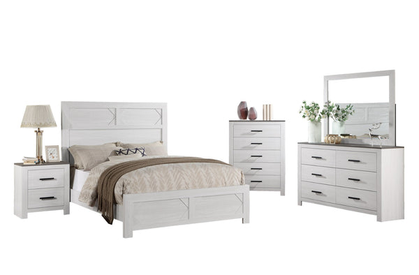 English Elm White Queen Bed Frame Tall Panel Headboard Farmhouse Mdf Bedroom Furniture B011S02090