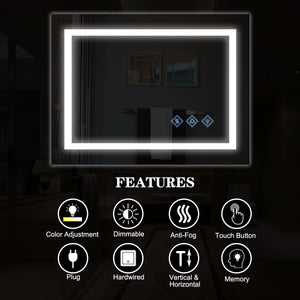 English Elm 48x36inch LED Bathroom Mirror with HD Float Glass, 3000-6000K Dimmable Back & Front Light, IP54 Anti-Fog, UL-Certified Mountable-Friendly W2091126994