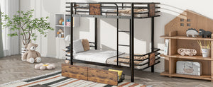 English Elm Twin XL over Twin XL Metal Bunk Bed with Full-Length Guardrails, Sturdy Ladder & Built-In Drawers Black GX001123AAB