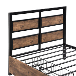 English Elm Twin Twin Size Metal Platform Bed with MDF Headboard, 2 Underbed Storage Drawers & Rotating TV Mount, Black - Low-Profile Modern Design WF309871AAB