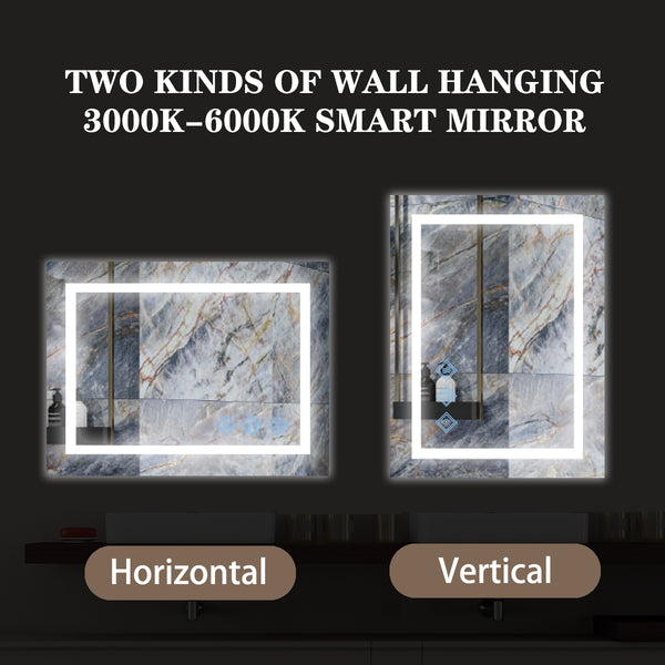 English Elm 48x36inch LED Bathroom Mirror with HD Float Glass, 3000-6000K Dimmable Back & Front Light, IP54 Anti-Fog, UL-Certified Mountable-Friendly W2091126994