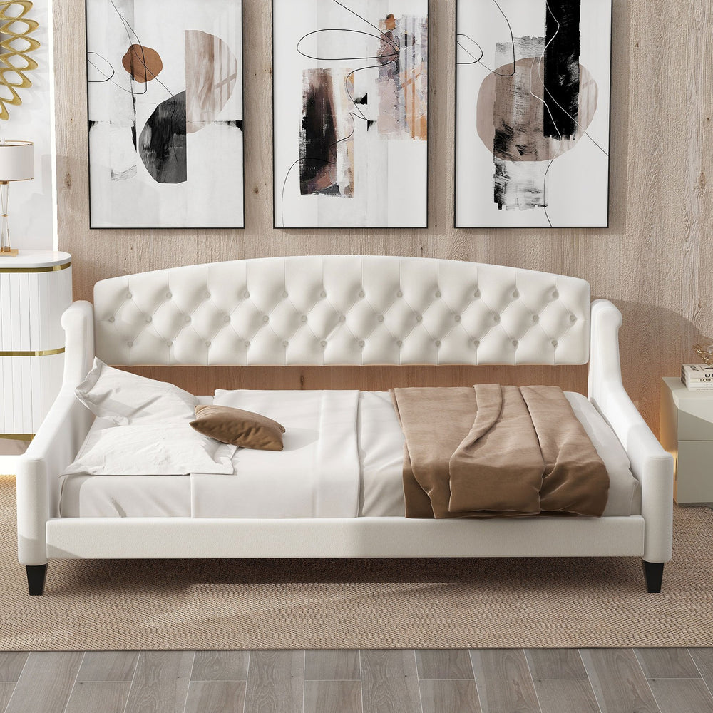 English Elm Modern Luxury Tufted Button Daybed Full Size Upholstered Wingback with Deep Tufting and Piped Edges Beige GX001009AAA-1
