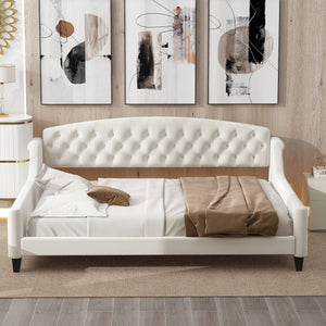 English Elm Modern Luxury Tufted Button Daybed Full Size Upholstered Wingback with Deep Tufting and Piped Edges Beige GX001009AAA-1