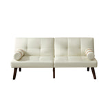 English Elm Convertible Sofa Bed Futon With Solid Wood Legs Linen Fabric Ivory