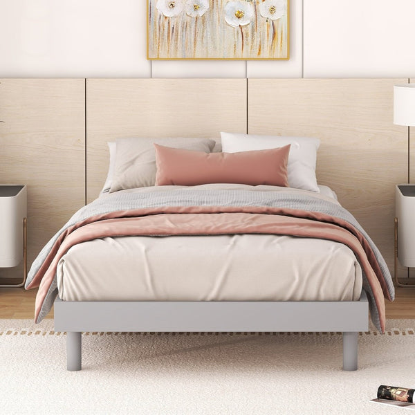 English Elm Modern Floating Twin Platform Bed Rubberwood Legs Low Profile Minimalist Frame Grey W697123289