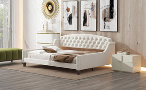 English Elm Modern Luxury Tufted Button Daybed Full Size Upholstered Wingback with Deep Tufting and Piped Edges Beige GX001009AAA-1