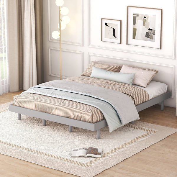 English Elm Modern Floating Queen Platform Bed Low Profile Grey Rubberwood Legs Sleek Minimalist Frame W697123295