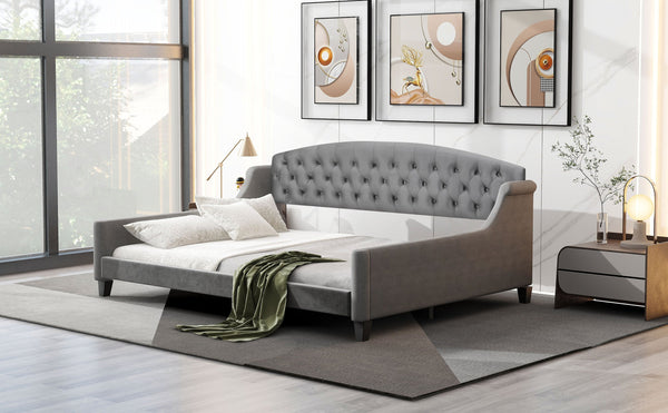 English Elm Modern Luxury Tufted Button Daybed Full Size Upholstered Wingback with Deep Tufting and Piped Edges Gray GX001009AAE-1