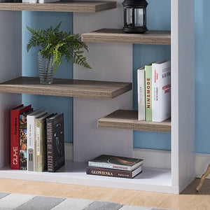 English Elm Modern Mid Century Display Cabinet with 8 Open Shelves, Two-Tone White & Dark Taupe, Stylish Storage and Decor Showcase B107P373711