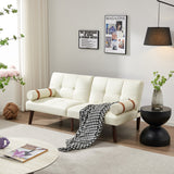 English Elm Convertible Sofa Bed Futon With Solid Wood Legs Linen Fabric Ivory