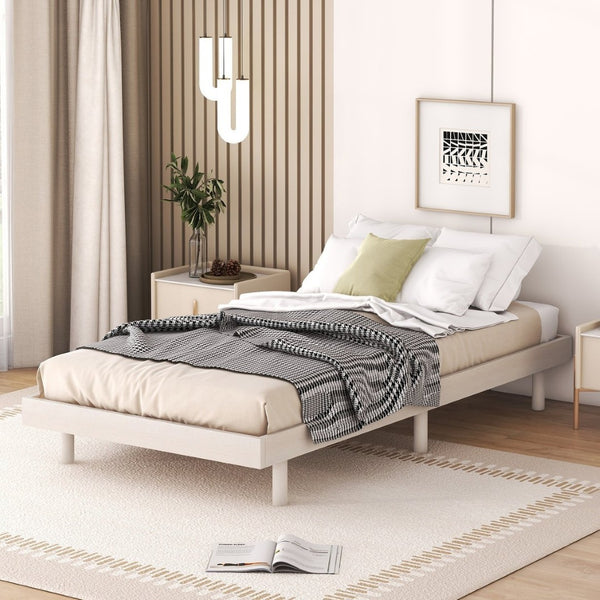 English Elm Modern Floating Twin Platform Bed Rubberwood Legs Low Profile Minimalist Frame White Washed W697123288