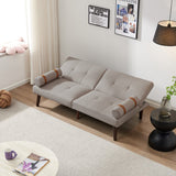 Christopher Knight Home® - Noble House - Convertible Sofa Bed Futon With Solid Wood Legs Linen Fabric Light Grey