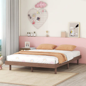 English Elm Modern Floating Twin Platform Bed Rubberwood Legs Low Profile Minimalist Frame Walnut W697123293