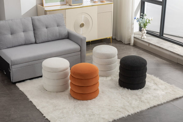 English Elm 006-soft Boucle Round Accent Stool Textured Footrest for Living Room or Bedroom W527121859