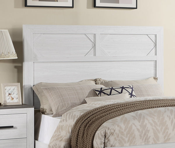 English Elm White Tall Panel Eastern King Bed Soaring Headboard Transitional Farmhouse Bedroom Frame B011S02091