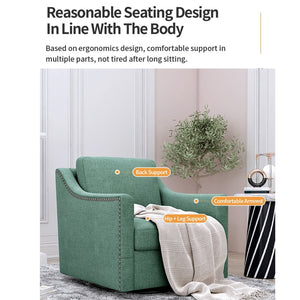 English Elm 360 Swivel Barrel Armchair Cotton Linen Upholstery Brass Nailhead Trim Living Room W2113127462