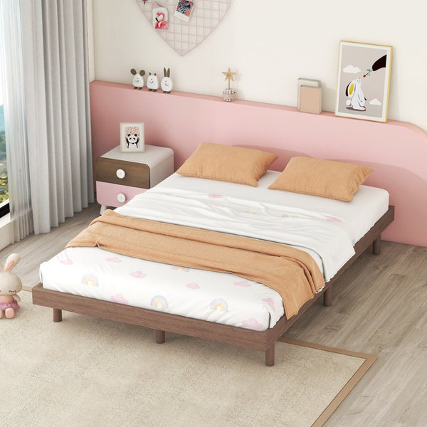 English Elm Modern Floating Twin Platform Bed Rubberwood Legs Low Profile Minimalist Frame Walnut W697123293