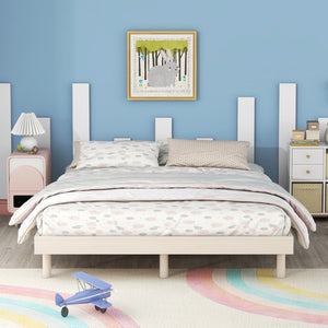 English Elm Modern Floating Twin Platform Bed Rubberwood Legs Low Profile Minimalist Frame White Washed W697123291